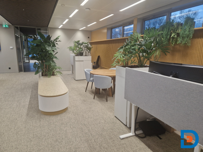 Kleurrijk kantoor met slimme maatwerkoplossingen voor een inspirerende werkomgeving.